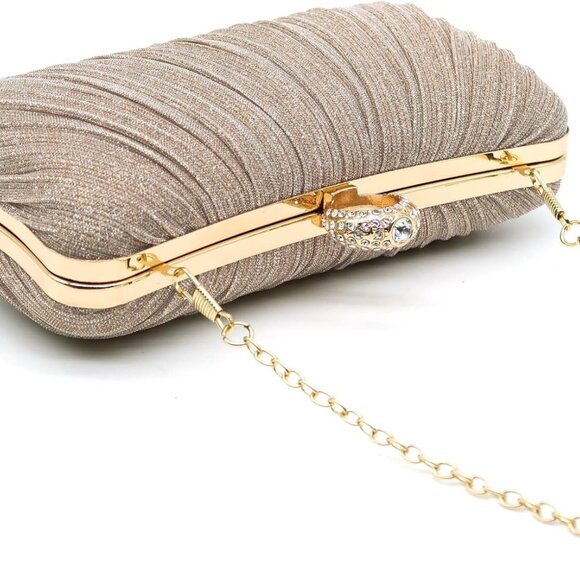 Women Pleated Glitter Evening Clutch Purse with Rhinestone Strap for Party - Picture 7 of 7